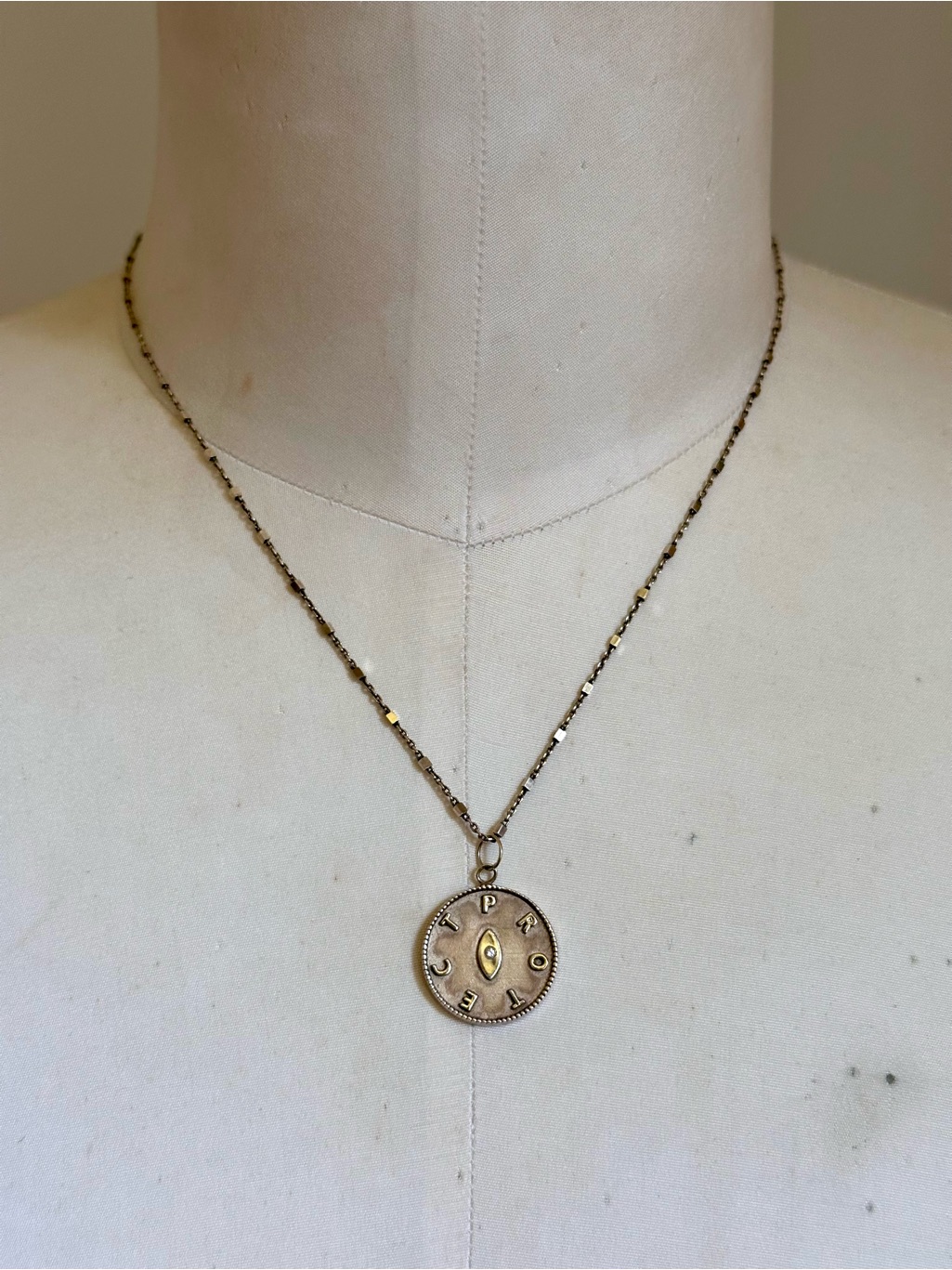 Jennifer Zeuner Gold Plated Sterling Silver & Diamond Evil Eye Protect Necklace